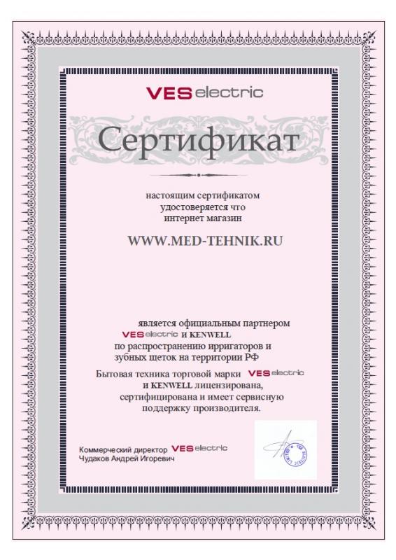 Партнерский сертификат VES Electric