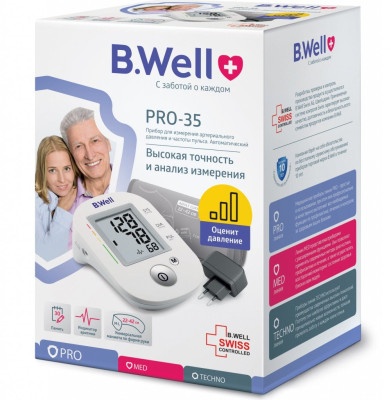 Автоматический тонометр B.Well PRO-35 с адаптером и универсальной манжетой ( M-L ) 