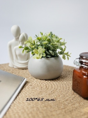 Гипсовое кашпо Серый с искусственным суккулентом 