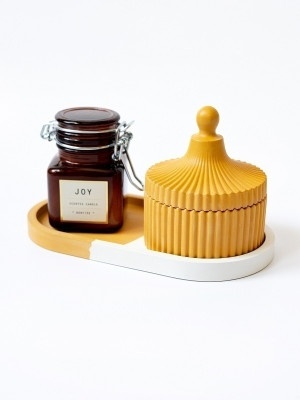 Декоративный набор из гипса Белый / Охра ( 2 предмета ) 