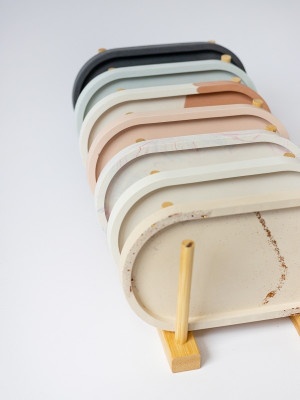 Декоративный поднос из гипса Бежевый с глиттером 