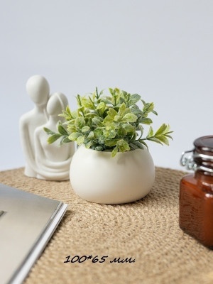Гипсовое кашпо Белый с искусственным суккулентом 