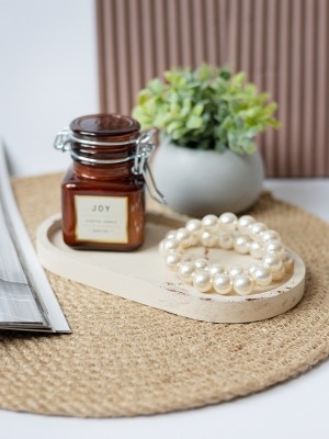 Декоративный поднос из гипса Бежевый с глиттером 