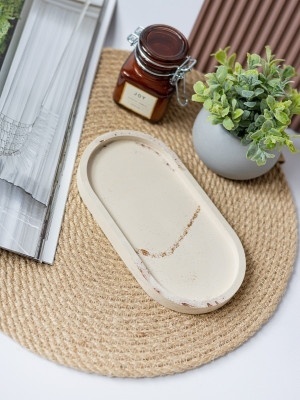 Декоративный поднос из гипса Бежевый с глиттером 