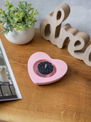 Подсвечник из гипса Сердце Розовый 