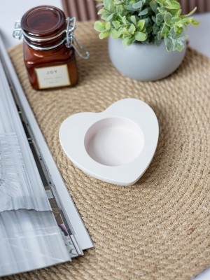 Подсвечник из гипса Сердце Белый 